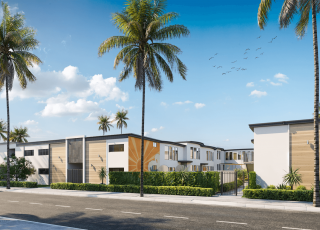 Aiden on Ash exterior on a palm tree-lined street