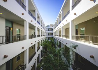 Balcony pathways in the building next to the courtyard in the center