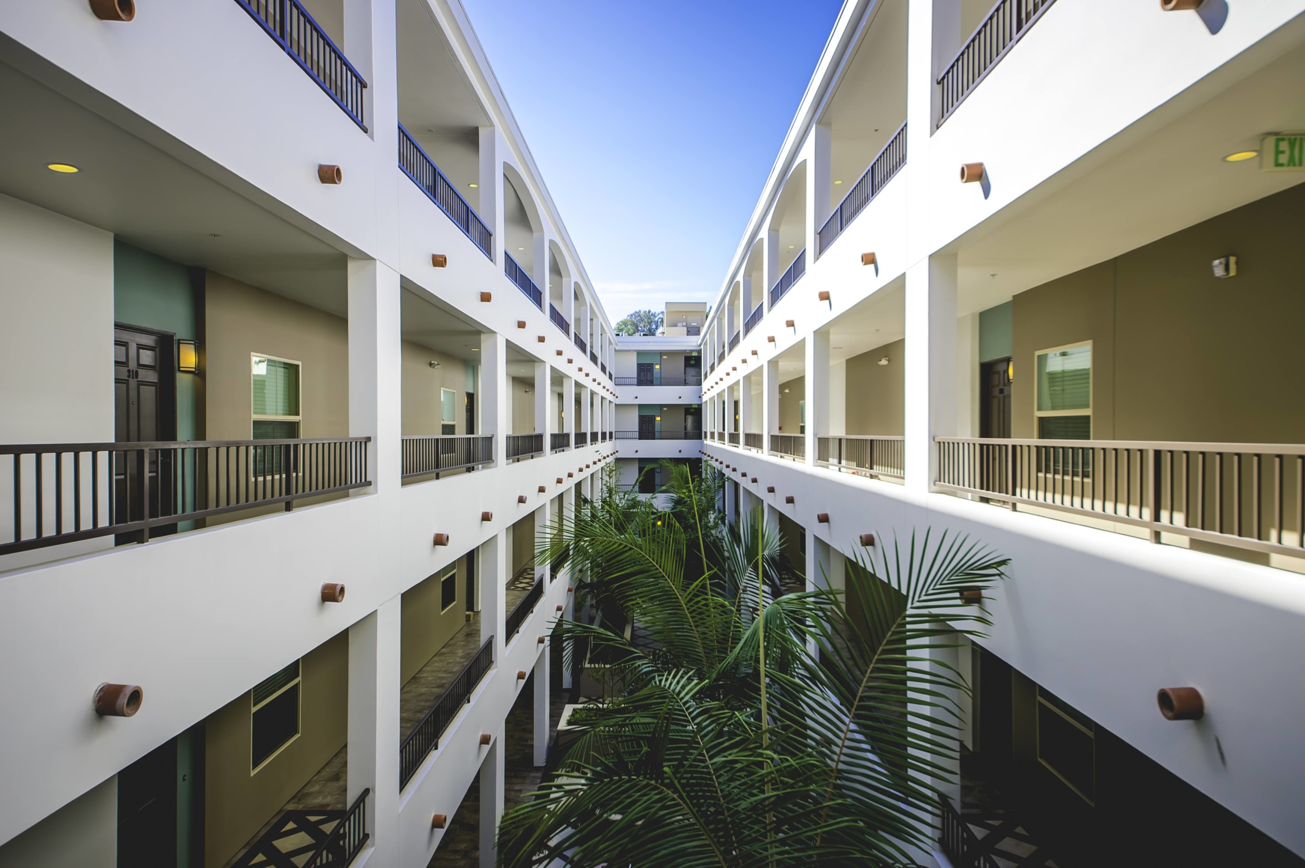 Balcony pathways in the building next to the courtyard in the center