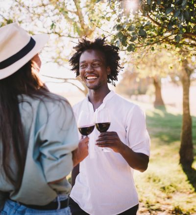 a couple having wine