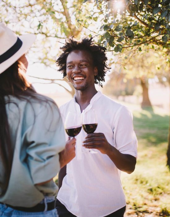 a couple having wine