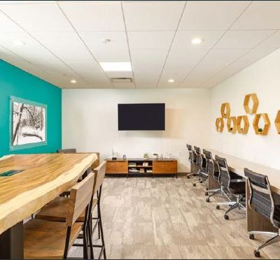 Communal business area at Violet on Virgil apartment building