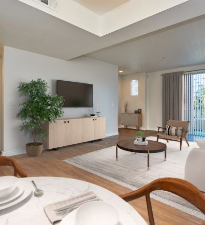 Dining space next to the living room at townhomes at Magnolia Woods