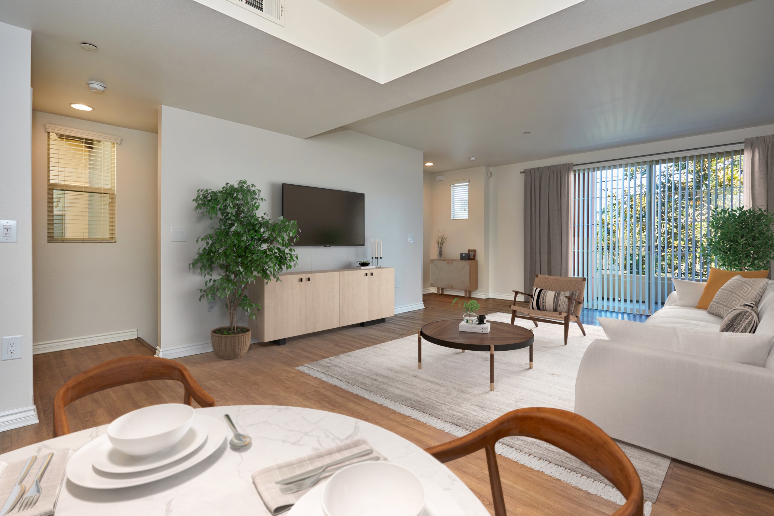 Dining space next to the living room at townhomes at Magnolia Woods