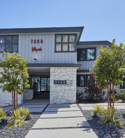 Exterior view of Hayden on Hollywood Boulevard; rental LA apartments
