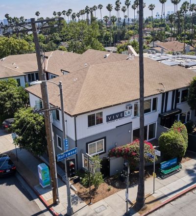 Aerial of Hayden Apartments on Hollywood Boulevard