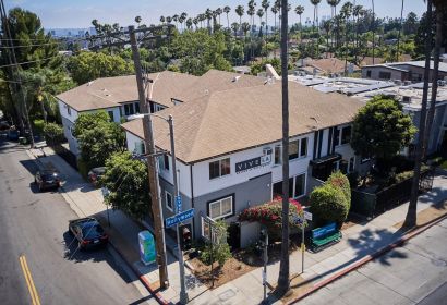 Aerial of Hayden Apartments on Hollywood Boulevard