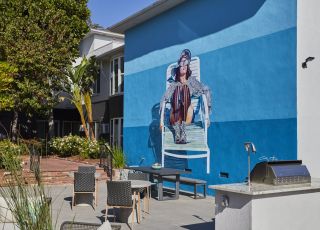 Sitting area with art on wall