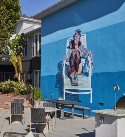 Sitting area with art on wall