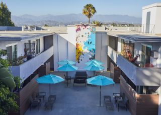 Aerial of outdoor sitting area