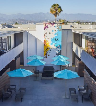Aerial of outdoor sitting area
