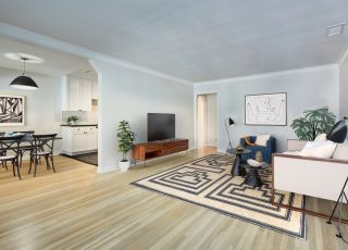 Rental LA apartment living area, furnished; Hayden on Hollywood Boulevard