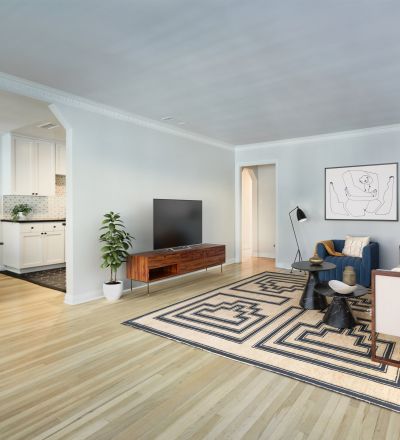 Rental LA apartment living area, furnished; Hayden on Hollywood Boulevard