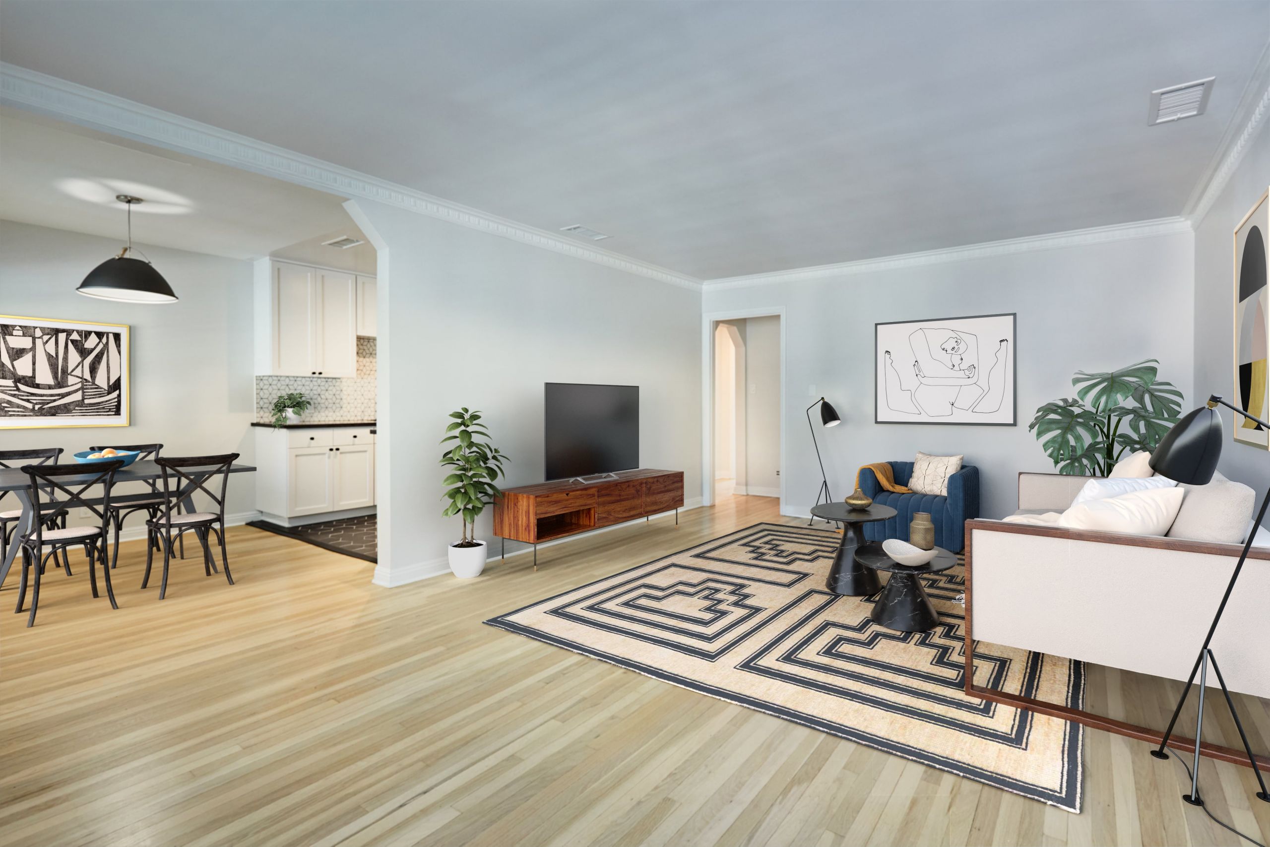 Rental LA apartment living area, furnished; Hayden on Hollywood Boulevard