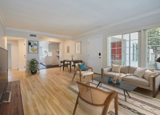 Rental LA apartment living room and kitchen, furnished; Hayden on Hollywood Boulevard