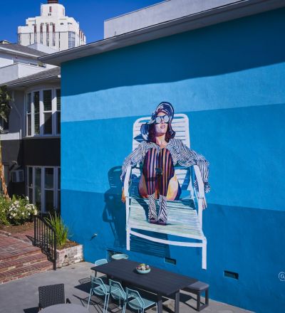 Sitting area with art on wall