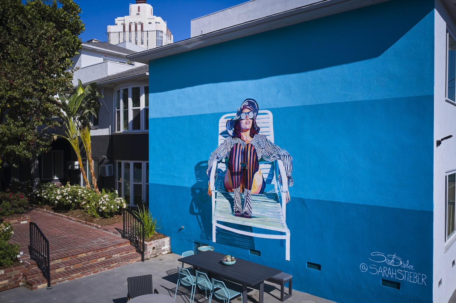 Sitting area with art on wall