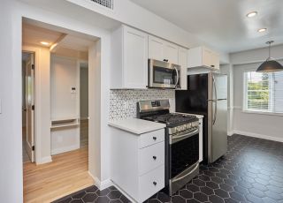 Rental LA apartment side kitchen, furnished; Hayden on Hollywood Boulevard