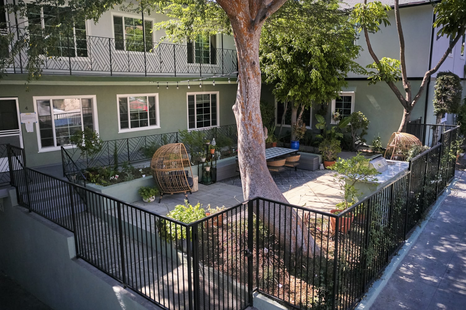 Side aerial of barbeque and eating area